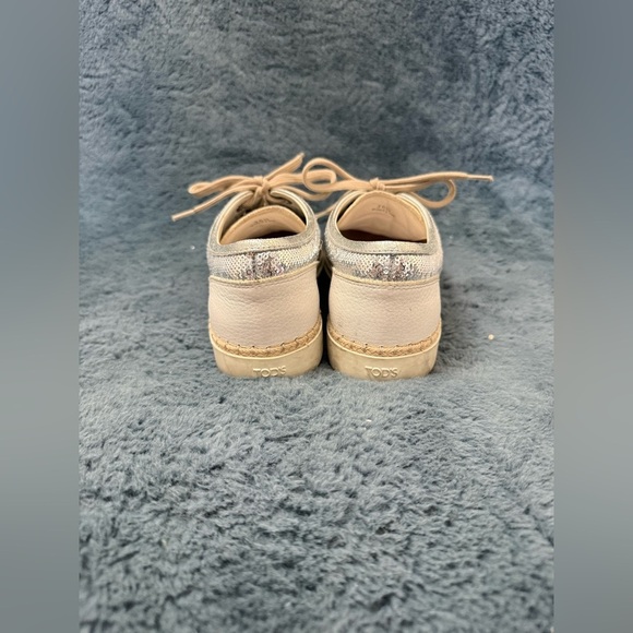 TOD'S Silver Sequin Espadrille Lace-Up Sneakers Sz 36.5/6 Quiet Luxury Designer - Picture 4 of 11